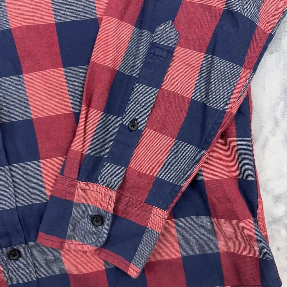 J Crew Shirt Mens Size M Red Navy Blue Buffalo Plaid Check Cotton Button Down